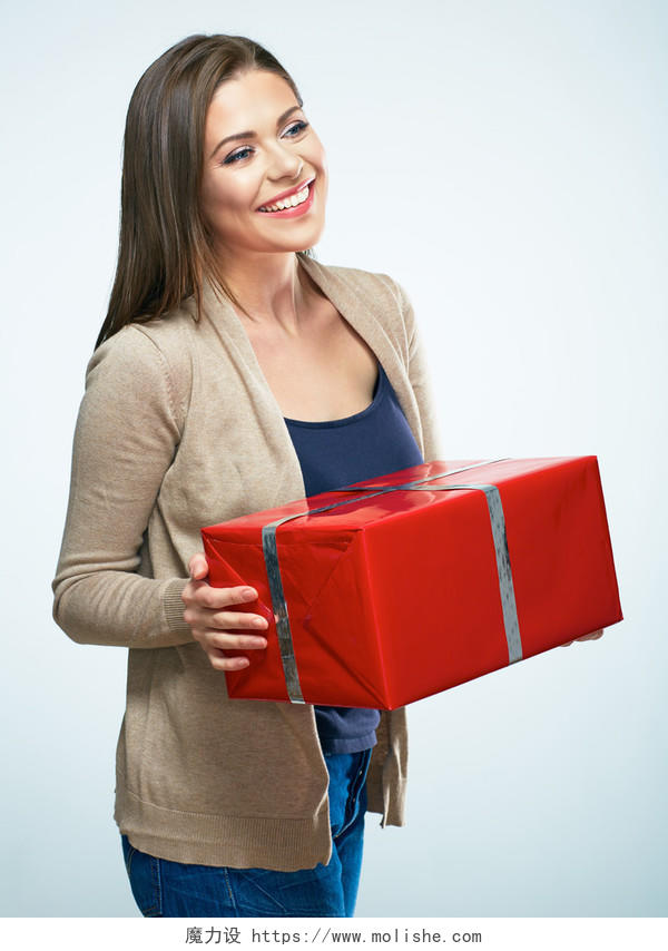 手拿礼物的女人手拿礼盒的女人微笑女人